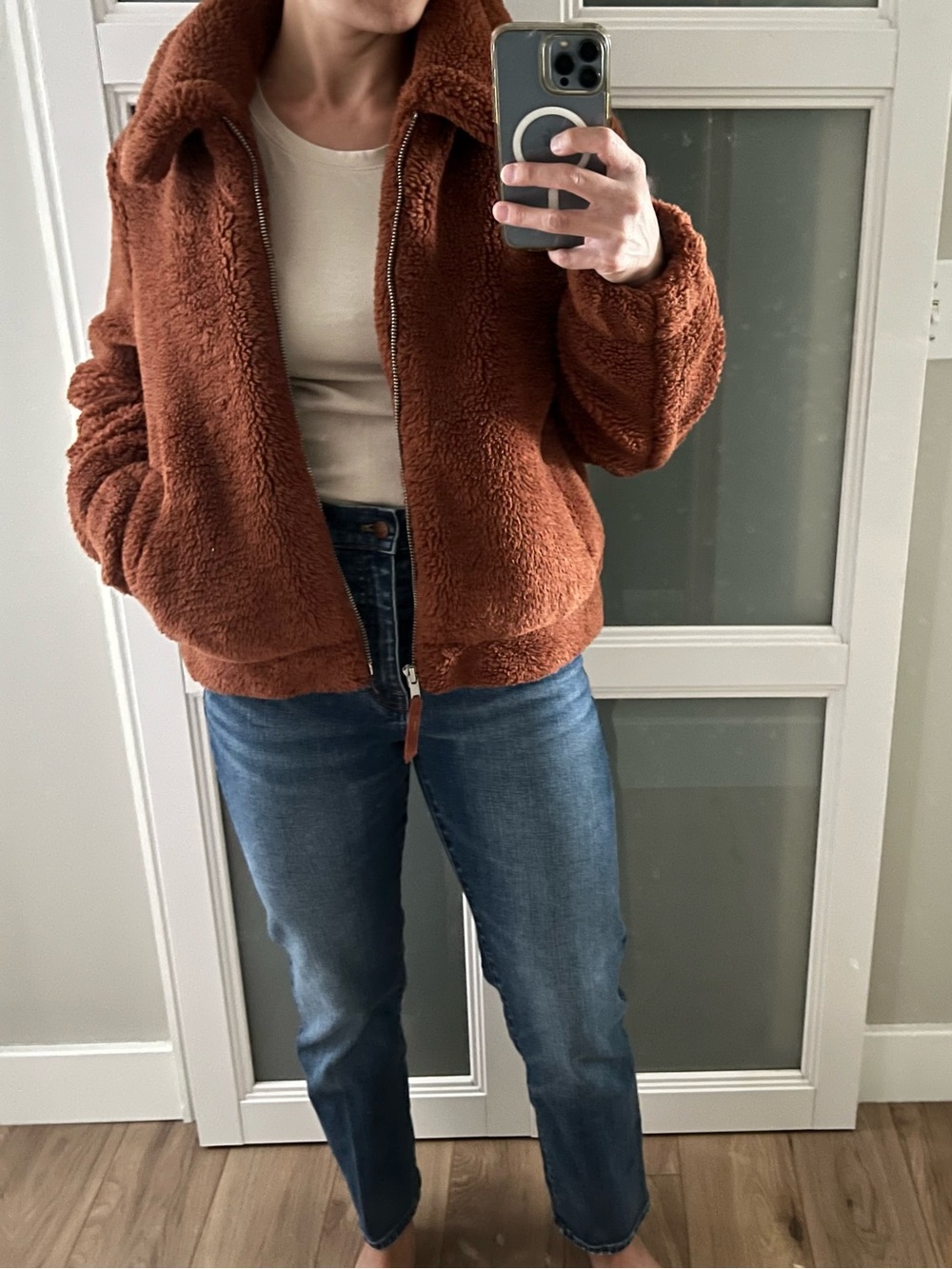 GAP Rust Brown Sherpa Zip-Up Jacket - Women